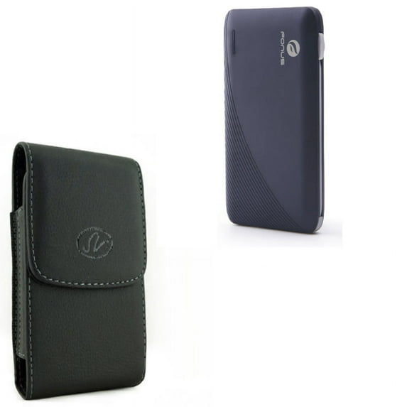 Case Belt Clip w Power Bank for Samsung Galaxy S9 Plus, S8 Plus, J7, A50/A20 Phones - Leather Holster Cover Pouch Vertical Carry, 10000mAh Charger Portable Backup Battery 2-Port USB