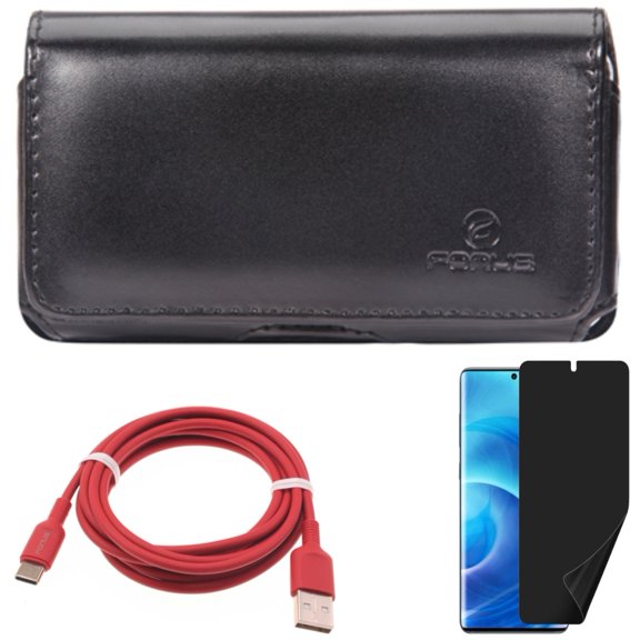 Case Belt Clip w Privacy Screen Protector w 6ft USB-C Cable for Samsung Galaxy S20 - Leather Swivel, TPU Film [NOT GLASS], Red Charger Cord D2N fits Samsung Galaxy S20 Model