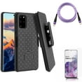 thumbnail image 1 of Case Belt Clip w Purple 6ft PD Cable w Screen Protector for Samsung Galaxy S20 Plus - Holster Swivel Cover, Type-C to USB-C Long Charger Cord Power, Tempered Glass [Fingerprint fits Galaxy S20 Plus, 1 of 19
