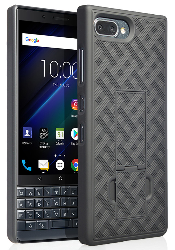 Case for BlackBerry Key2 LE, Nakedcellphone [Black Tread] Slim Ribbed Rubberized Hard Shell Cover [with Kickstand] for BlackBerry Key2 LE Phone [[ONLY FOR LE MODEL]] - image 1 of 7