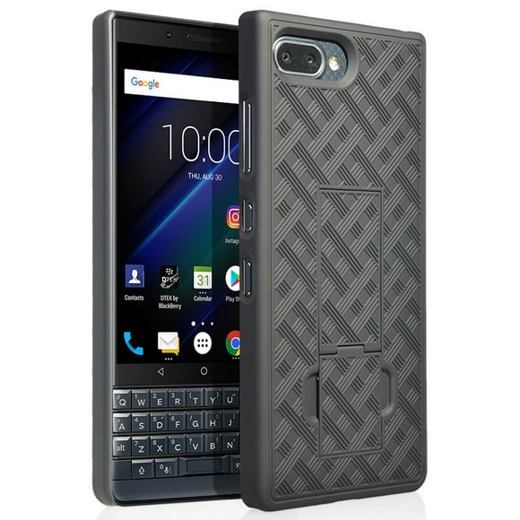 Case for BlackBerry Key2 LE, Nakedcellphone [Black Tread] Slim Ribbed Rubberized Hard Shell Cover [with Kickstand] for BlackBerry Key2 LE Phone [[ONLY FOR LE MODEL]]