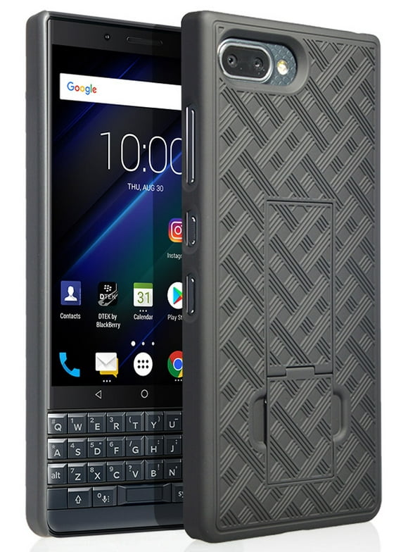 Case for BlackBerry Key2 LE, Nakedcellphone [Black Tread] Slim Ribbed Rubberized Hard Shell Cover [with Kickstand] for BlackBerry Key2 LE Phone [[ONLY FOR LE MODEL]]