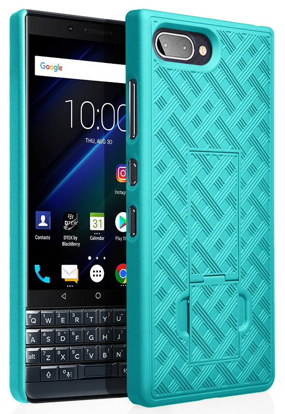 Case for BlackBerry Key2 LE, Nakedcellphone [Teal Mint Cyan] Slim Ribbed Hard Shell Cover [with Kickstand] for BlackBerry Key2 LE Phone [[ONLY LE MODEL]] BBE100-1, BBE100-2, BBE100-4, BBE100-5 - image 1 of 7