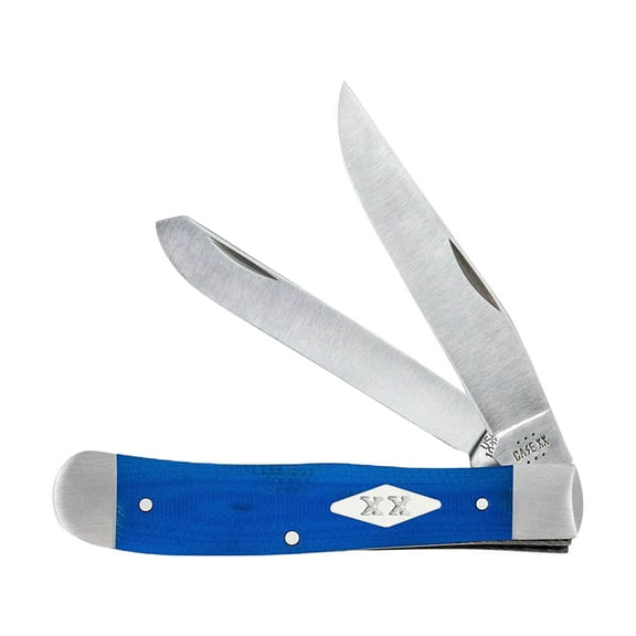 Case Trapper Pocket Knife 3.27" Clip and Spey Point Tru-Sharp Scotch Bright Blade G-10 Handle Blue