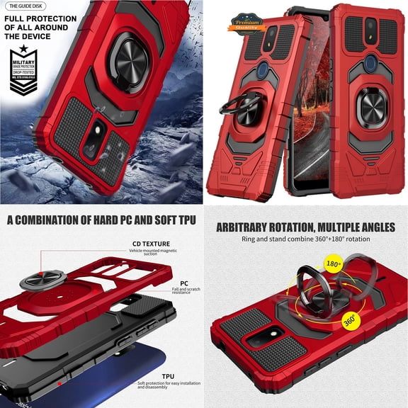 Case for Boost Mobile Celero 5G (2023) Full-Body 2in1 Magnetic Car Mount Metal Ring Holder Stand Heavy Duty Hybrid Cover for Celero 5G 2023 (6.5") by Xcell - Red