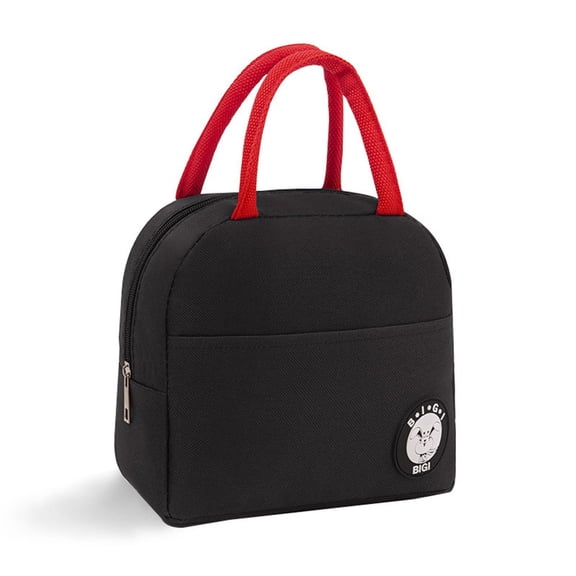 Case Carry Fashion Portable Bag, Thermal Lunch Bag with Printed Cartoon Design, Bento Style, Black