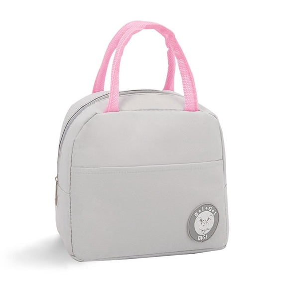 Case Carry Fashion Portable Bag, Thermal Lunch Bag with Printed Cartoon Design, Bento Style, Gray