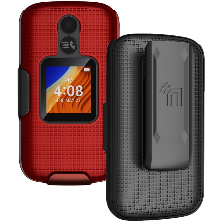 Grid Case Hard Cover and Belt Clip Holster for Alcatel TCL Flip 2 Phone (T408DL) Red