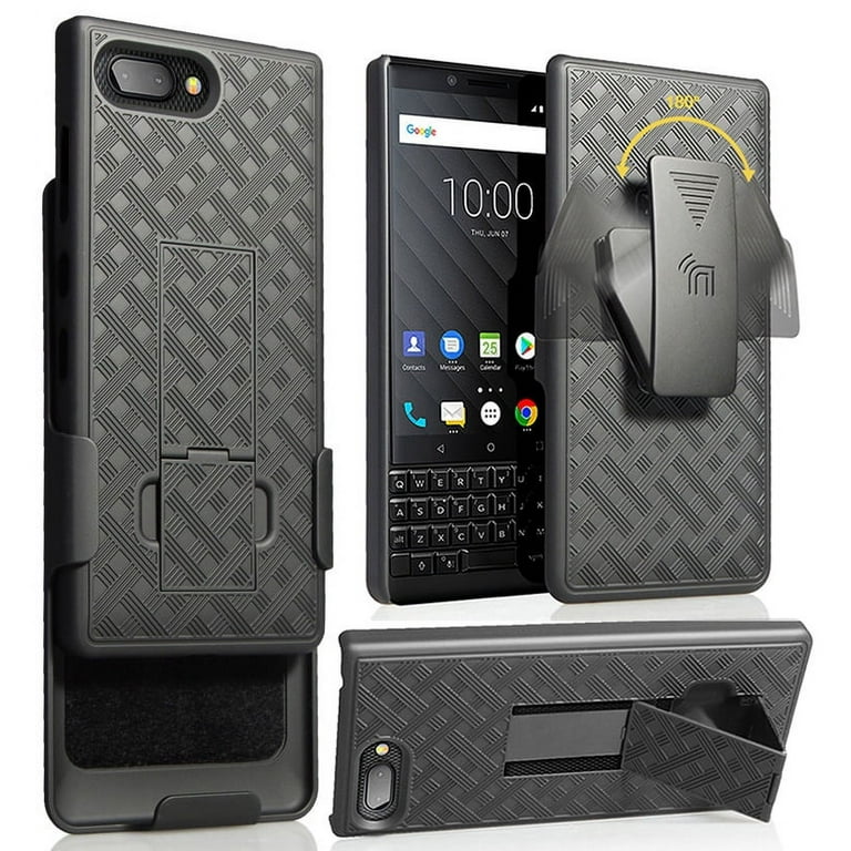 Case with Clip for BlackBerry KEY2, Nakedcellphone Black Kickstand