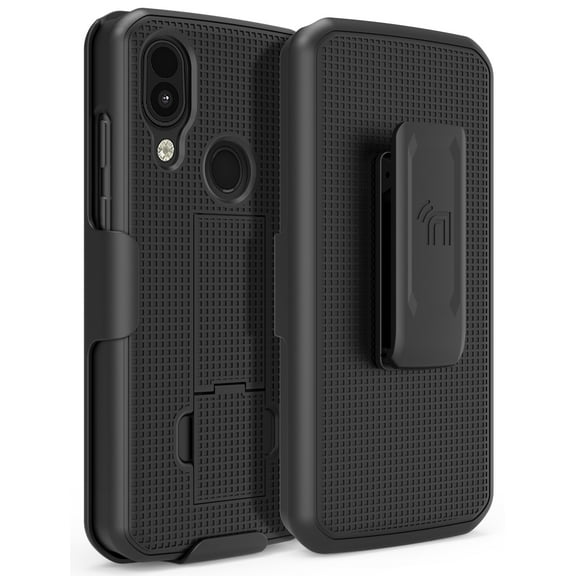 Case with Clip for CAT S62 PRO Phone, Nakedcellphone [Black] Slim Hard Shell Cover with Kickstand View Stand and [Rotating/Ratchet] Belt Hip Holster Holder Combo