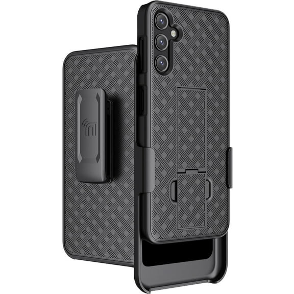 Case with Clip for Galaxy A14 5G (2023), Nakedcellphone Slim Hard Shell Phone Cover with Kickstand and [Rotating/Ratchet] Belt Hip Holster Combo for Samsung SM-A146 - Black