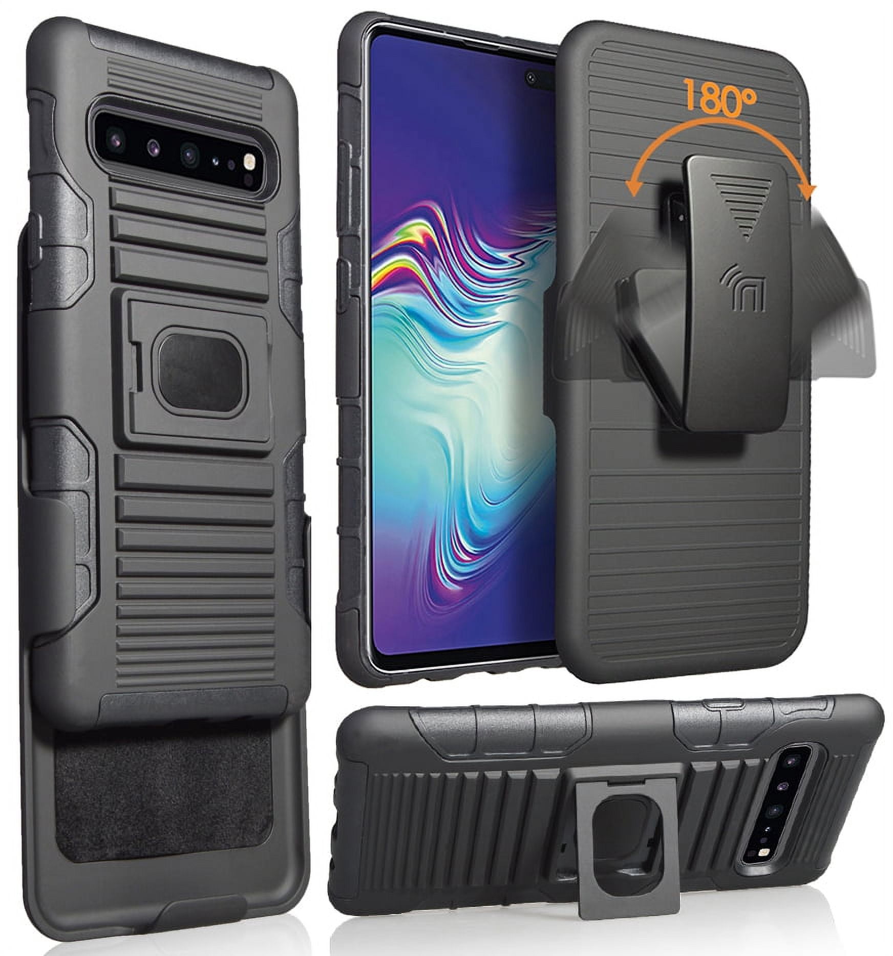 Case with Clip for Galaxy S10 5G, Nakedcellphone Black Rugged Ring