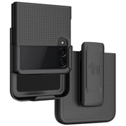 Case with Clip for Galaxy Z Flip 3 5G, Nakedcellphone [Grid Texture] Slim Hard Shell Cover and [Rotating/Ratchet] Belt Hip Holster Holder Combo for Samsung Z Flip3 Phone (SM-F711, 2021)