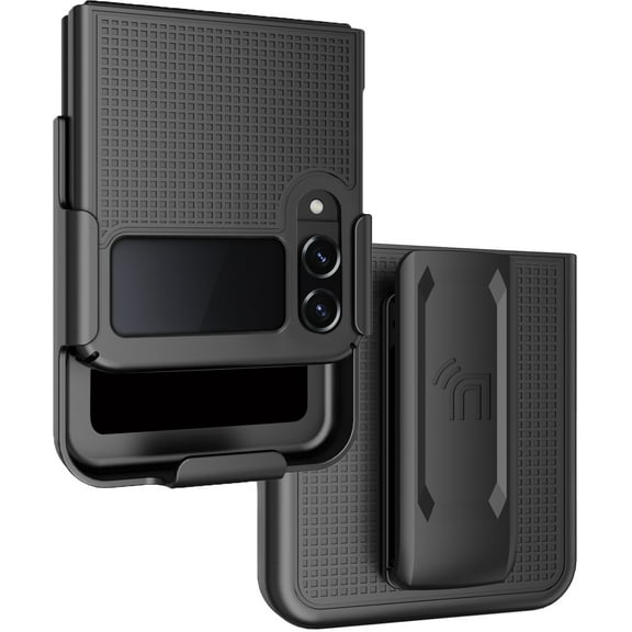 Case with Clip for Galaxy Z Flip 4 5G, Nakedcellphone [Grid Texture] Slim Hard Shell Cover and [Rotating/Ratchet] Belt Hip Holster Holder Combo for Samsung Z Flip4 Phone (SM-F721U, 2022)