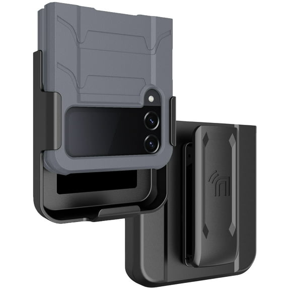 Case with Clip for Galaxy Z Flip 4 5G, Nakedcellphone Rugged Cover and [Rotating/Ratchet] Belt Hip Holster Combo for Samsung Z Flip4 Phone (SM-F721U, 2022) - Gray