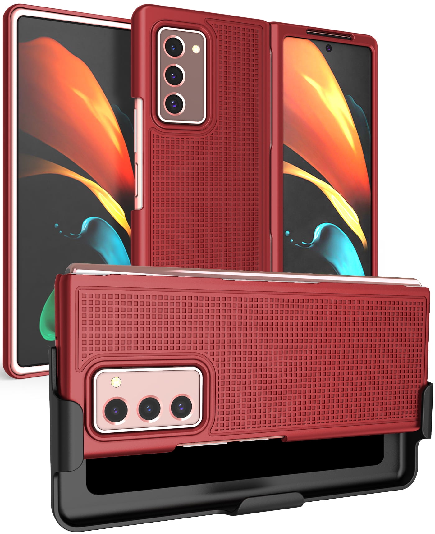 Case with Clip for Galaxy Z Fold 2 Nakedcellphone Red Grid