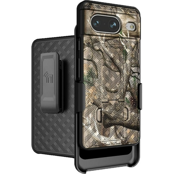 Case with Clip for Google Pixel 8, Nakedcellphone [Grid Texture] Slim Hard Shell Cover with Stand and [Rotating/Ratchet] Belt Hip Holster Holder Combo