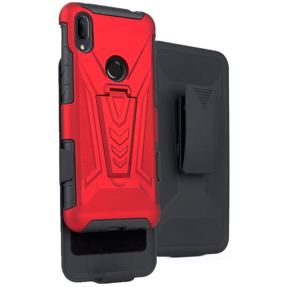 Case with Clip for Jitterbug Smart3 Phone, Nakedcellphone [Red] Rugged Hybrid Cover [with Kickstand] and [Rotating/Ratchet] Belt Hip Holster for Jitterbug Smart 3 (2021) for Seniors (aka Lively Smart)
