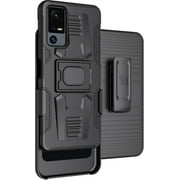 Case with Clip for Jitterbug Smart4, Nakedcellphone Rugged Ring Grip Cover with Stand and [Belt Hip Holster] for Lively Smart 4 Phone (2023, T608G) - Black