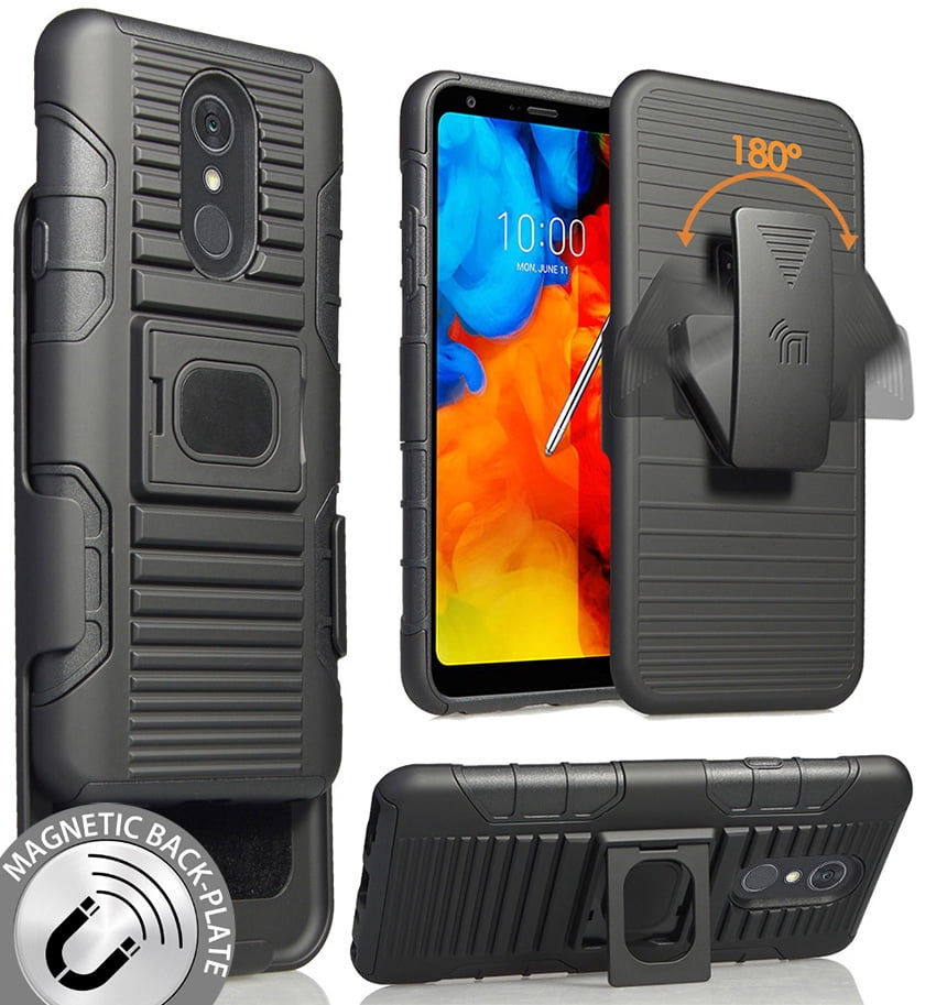 Njjex Compatible with LG Stylo 4 Case/LG Q Stylus Holster,[Nbeck] Heavy Duty Built-in Screen Protector Rugged Locking Swivel Belt Clip Kickstand Hard Phone Cover for LG Stylus 4/Stylo 4 Plus [Black