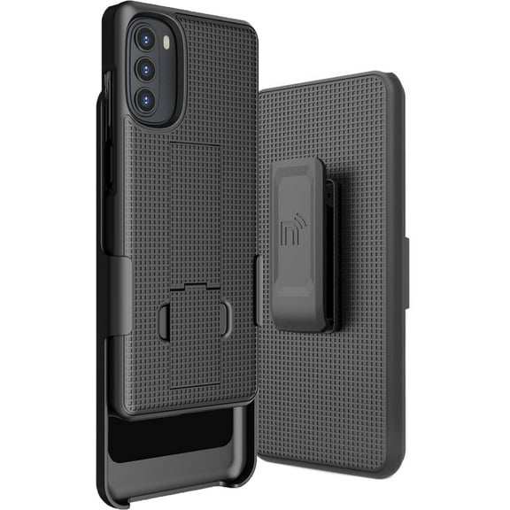 Case with Clip for Moto G 5G (2022), Nakedcellphone Slim Hard Shell Phone Cover with Kickstand and [Rotating/Ratchet] Belt Hip Holster Holder Combo for Motorola XT2213 Series