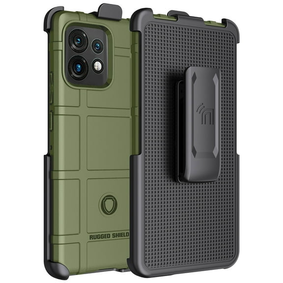 Case with Clip for Motorola Edge Plus (2023), Nakedcellphone Rugged Shield Cover and [Rotating Ratchet] Belt Clip Holster for Moto Edge+ 5G - Olive OD Green