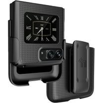 Case with Clip for Motorola RAZR 2022 Flip Phone, Nakedcellphone [Grid Texture] Slim Hard Shell Cover and [Rotating/Ratchet] Belt Hip Holster Holder Combo for Moto RAZR 3 5G
