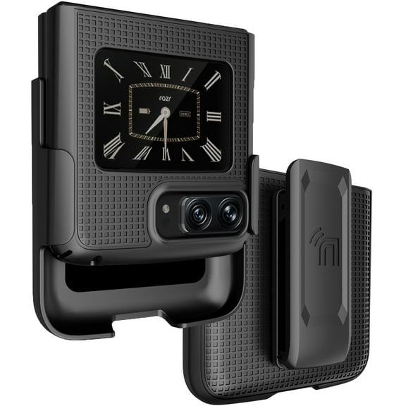 Case with Clip for Motorola RAZR 2022 Flip Phone, Nakedcellphone [Grid Texture] Slim Hard Shell Cover and [Rotating/Ratchet] Belt Hip Holster Holder Combo for Moto RAZR 3 5G