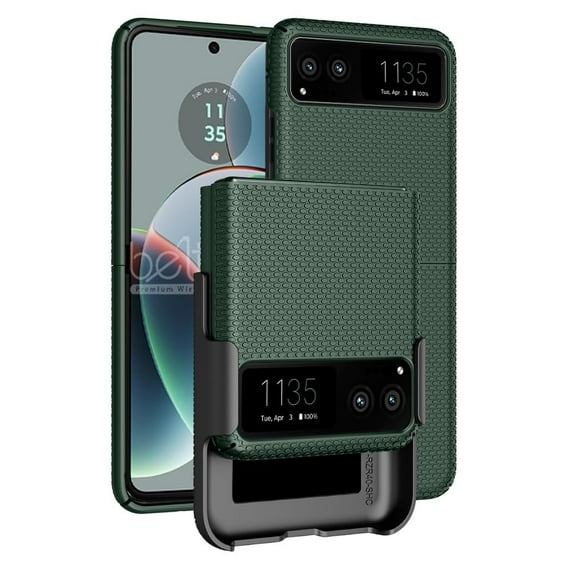 Case with Clip for Motorola RAZR 2023, BELTRON Snap-On Protective Cover with Rotating Belt Hip Holster Combo & Built in Kickstand for RAZR 40 NOT ULTRA - Cyprus Green