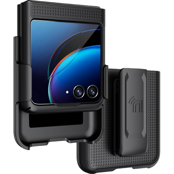 Case with Clip for Motorola RAZR+ 2023, Nakedcellphone [Grid Texture] Slim Hard Shell Cover and [Rotating/Ratchet] Belt Hip Holster Holder Combo for Moto RAZR Plus '23 (RAZR 40 Ultra)