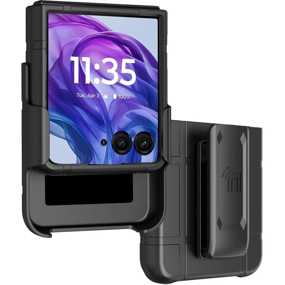 Case and Belt Clip COMBO for Motorola RAZR+ 2026/2025/2024, Nakedcellphone Slim Hard Shell Cover and [Rotating/Ratchet] Holster Holder for Moto RAZR PLUS Flip Phone - Black