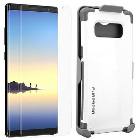 Case with Clip for Note 8, PureGear [Arctic White] Dualtek Extreme Rugged Cover with Belt Hip Holster AND Tech21 ImpactShield Full-Size Display Guard for Samsung Galaxy Note 8 (SM-N950)