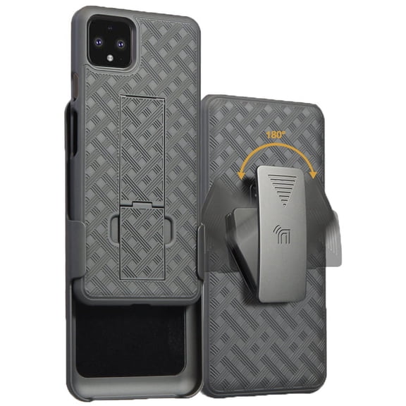 Case with Clip for Pixel 4 XL, Nakedcellphone [Black Tread] Kickstand Cover with [Rotating/Ratchet] Belt Hip Holster Holder Combo for Google Pixel 4 XL Phone (2019) (4XL)