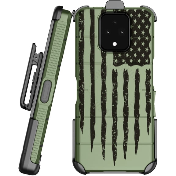 Case with Clip for Sonim XP Pro 5G Phone, Nakedcellphone Cover and [Rotating Ratchet] Belt Hip Holster (Compatible with MagSafe) - Army Green Rugged USA Flag