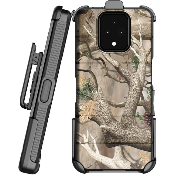 Case with Clip for Sonim XP Pro 5G Phone, Nakedcellphone Rugged Cover and [Rotating Ratchet] Belt Hip Holster (Compatible with MagSafe) - Bush Camo Design