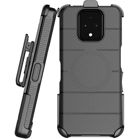 Case with Clip for Sonim XP Pro 5G Phone, Nakedcellphone Rugged Cover and [Rotating Ratchet] Belt Hip Holster (Compatible with MagSafe) - Carbon Fiber Design