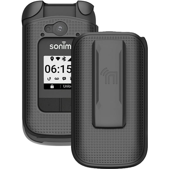 Case with Clip for Sonim XP3 Plus Flip Phone, Nakedcellphone Slim Hard Shell Cover and [Rotating/Ratchet] Belt Hip Holster Holder Combo for T-Mobile/Verizon XP3plus XP3900 - Black