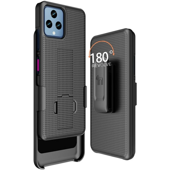 Case with Clip for T-Mobile REVVL 6X 5G (2023) / REVVL 6 5G (2022), Nakedcellphone Slim Hard Shell Phone Cover with Kickstand and [Rotating/Ratchet] Belt Hip Holster Holder Combo