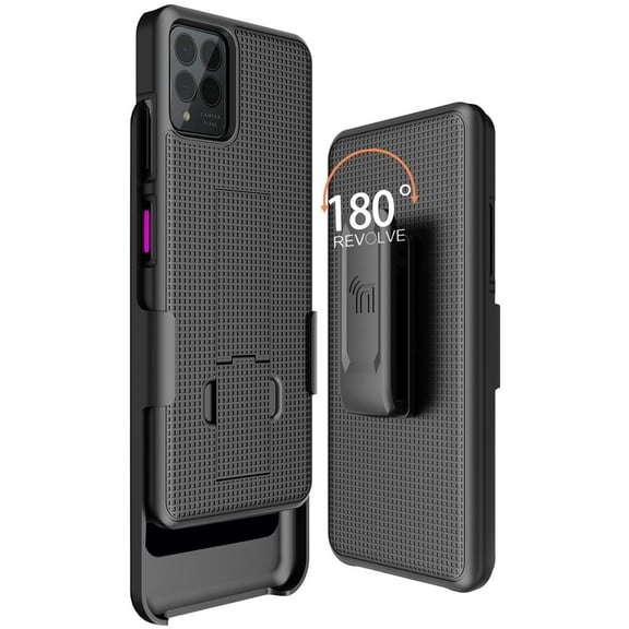Case with Clip for T-Mobile REVVL 6X Pro 5G (2023) / REVVL 6 Pro 5G (2022), Nakedcellphone Slim Hard Shell Phone Cover with Kickstand and [Rotating/Ratchet] Belt Hip Holster Holder Combo