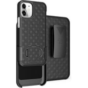 Case with Clip for iPhone 12 Mini, Nakedcellphone [Black Tread] Kickstand Cover with [Rotating/Ratchet] Belt Hip Holster Holder Combo for Apple iPhone 12 Mini 5.4"