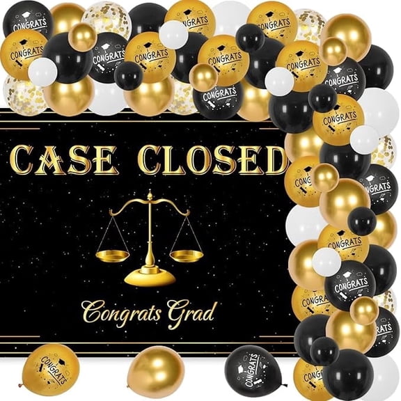Case Closed Party Decorations, Class of 2026 Law School Graduation Party Decor, Congrats Lawyer Gard Backdrop, Black Gold Balloon Garland Arch Kit for Future Lawyer Graduation Party Supplies