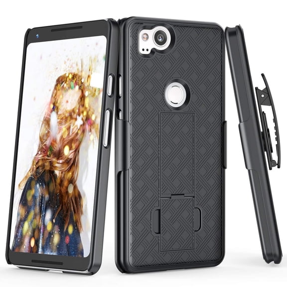 Case Combo Swivel Belt Clip Holster Cover w Kickstand Compatible With Google Pixel 2