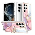 thumbnail image 1 of Case Compabible with Samsung Galaxy S22 Ultra 6.8" 2022, Hard PC Back & TPU Bumper 360° Ratating Metal Ring [Kickstand] Shockproof & Anti-scratch Luxury Fashion Marble Pattern Case, Pink, 1 of 6