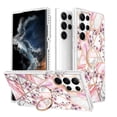 thumbnail image 1 of Case Compabible with Samsung Galaxy S22 Ultra 6.8" 2022, Hard PC Back & TPU Bumper 360° Ratating Metal Ring [Kickstand] Shockproof & Anti-scratch Luxury Fashion Pattern Case, Flower, 1 of 7