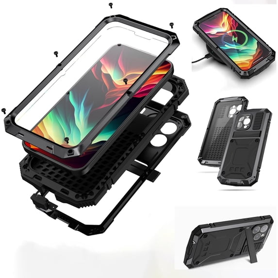 Case Compatibility with iPhone 15 Pro Max Case 6.7 '' 2023 Heavy Duty Protection Dustproof Rugged Military Grade Metal Built in Screen Protector Kickstand Phone case (15Pro Max Black)