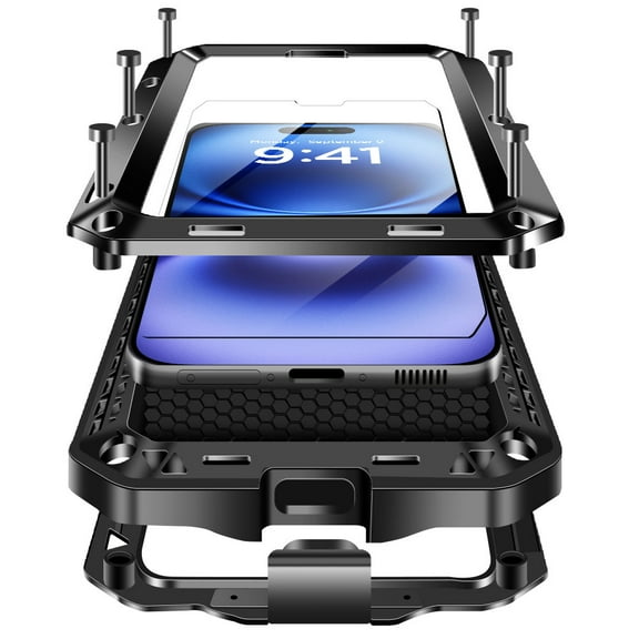 Case Compatibility with iPhone 16 Case 6.1'' 2024 Heavy Duty Protection Dustproof Rugged Military Grade Metal Built in Screen Protector Kickstand Armor Phone case,Black