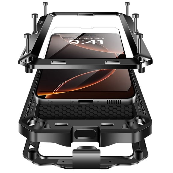 Case Compatibility with iPhone 16 Pro Case 6.3 '' 2024 Heavy Duty Protection Dustproof Rugged Military Grade Metal Built in Screen Protector Kickstand Armor Phone case,Black