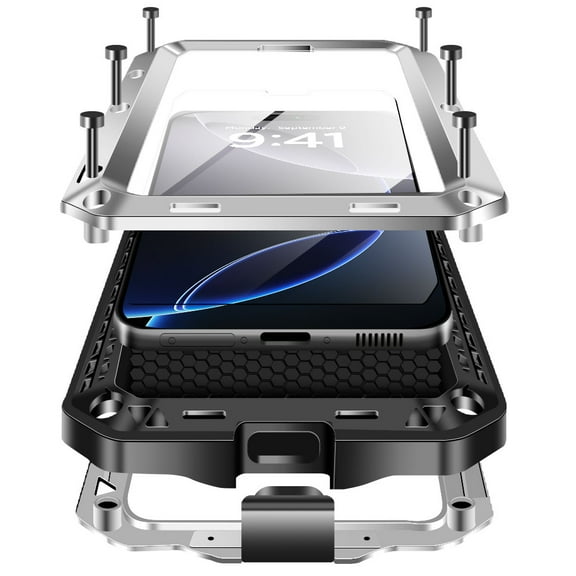 Case Compatibility with iPhone 16 Pro Max Case 6.9 '' 2024 Heavy Duty Protection Dustproof Rugged Military Grade Metal Built in Screen Protector Kickstand Armor Phone case ，Black