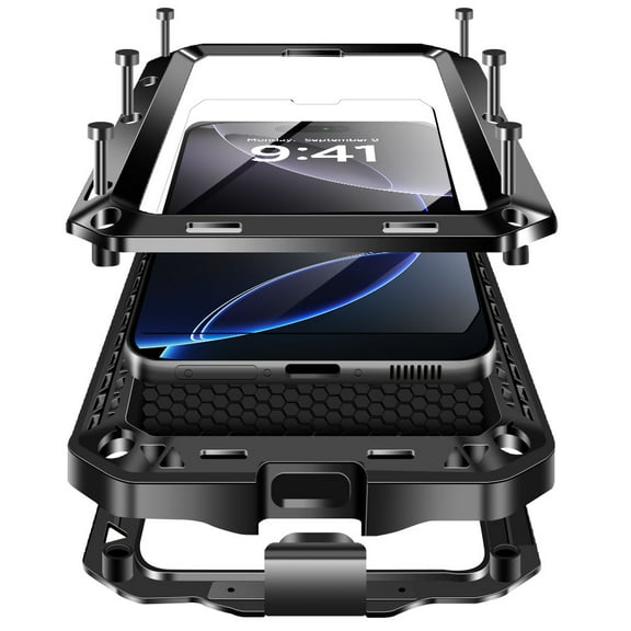 Case Compatibility with iPhone 16 Pro Max Case 6.9 '' 2024 Heavy Duty Protection Dustproof Rugged Military Grade Metal Built in Screen Protector Kickstand Armor Phone case (16Pro Max Silver)