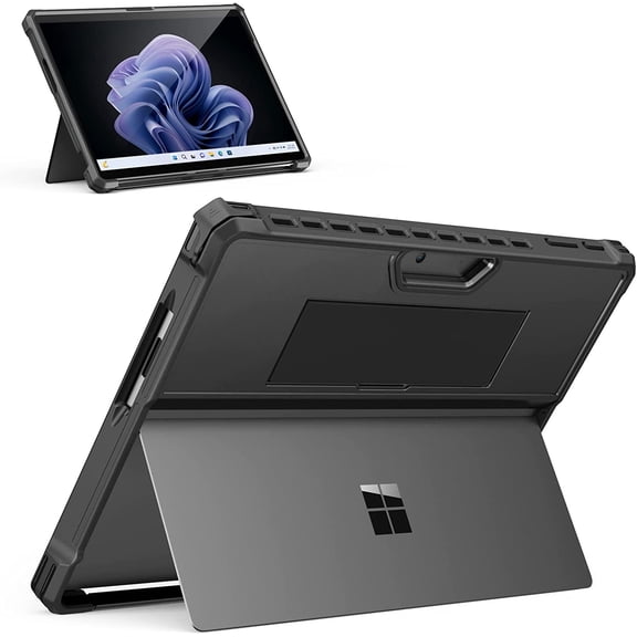 Case Compatible with 13 Inch Microsoft Surface Pro 12th 2026, Surface Pro 11/10/9, All-in-One Protective Rugged Cover with Hand Strap, Compatible with Type Cover Keyboard, Black